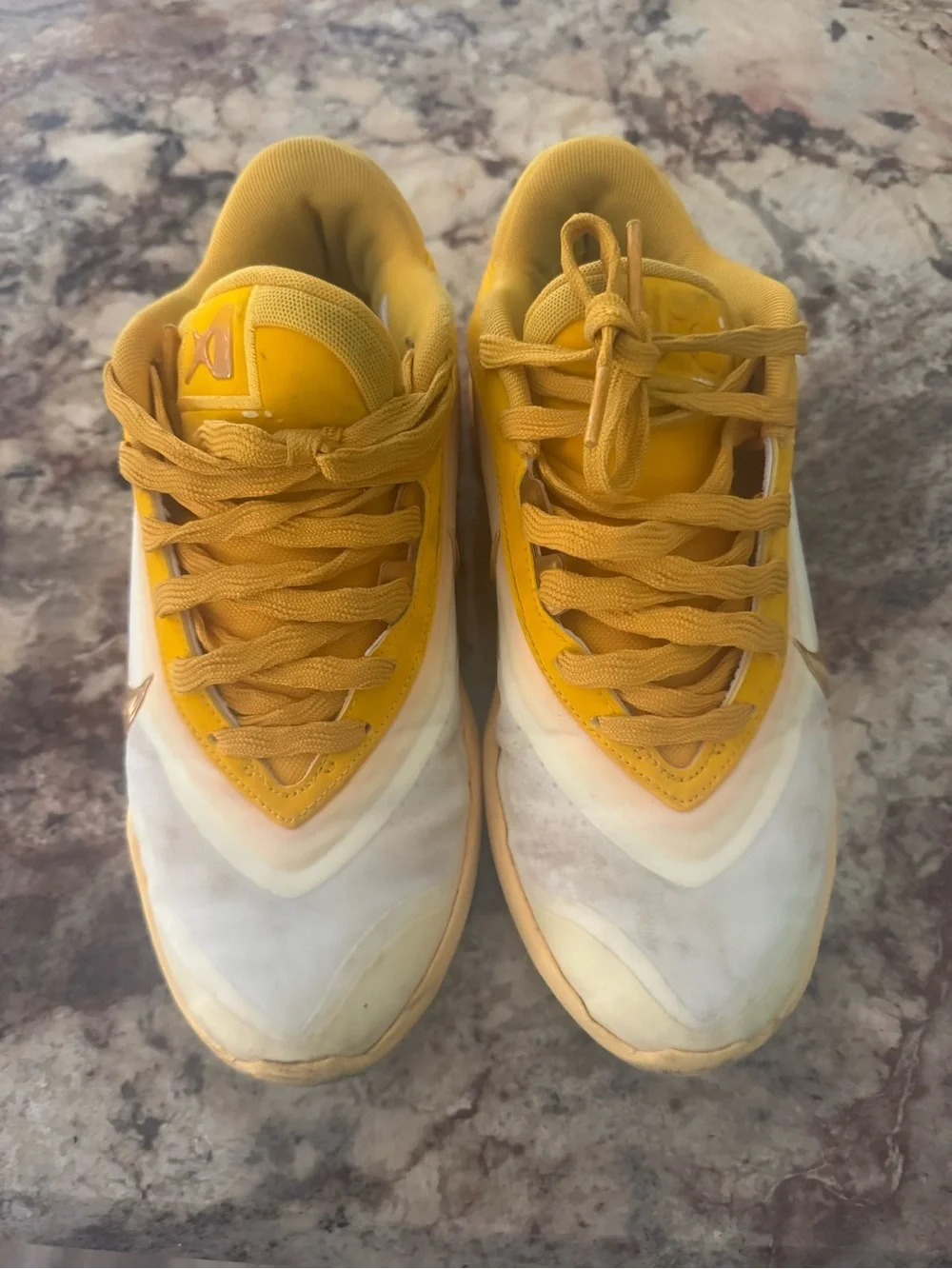 Nike Women's Yellow and White Athletic Sneakers with Gold Swoosh size 7.5